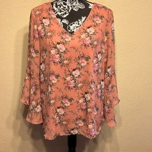 M BOHEMIAN FLORAL ZAC & RACHEL V NECK MULTI-COLOR LINED FLORAL TOP